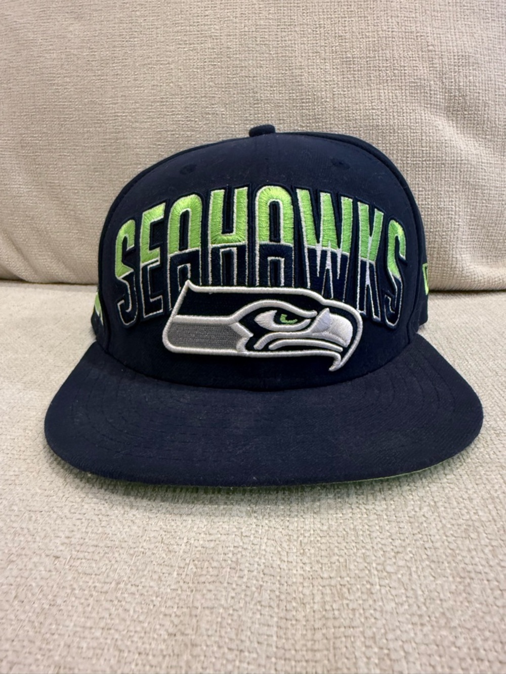 Seattle Seahawk Official NFL Neon Green and Navy New Era 59FIFTY Fitted Hat